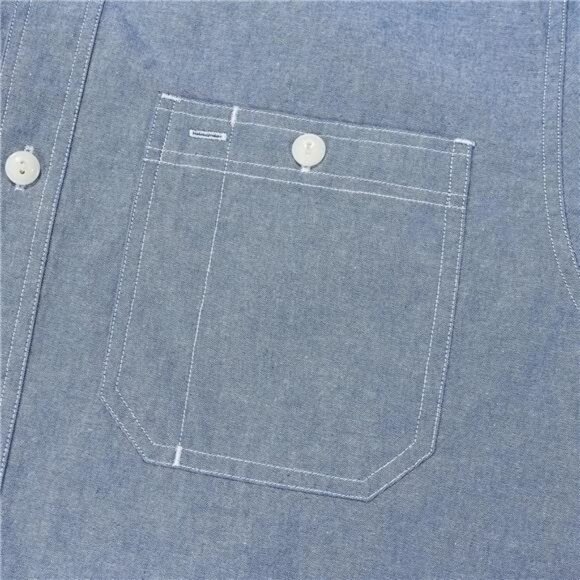 Chambray Shirt Men Long Sleeve Cotton Work Shirts with 2 Pockets - Picture 4 of 6